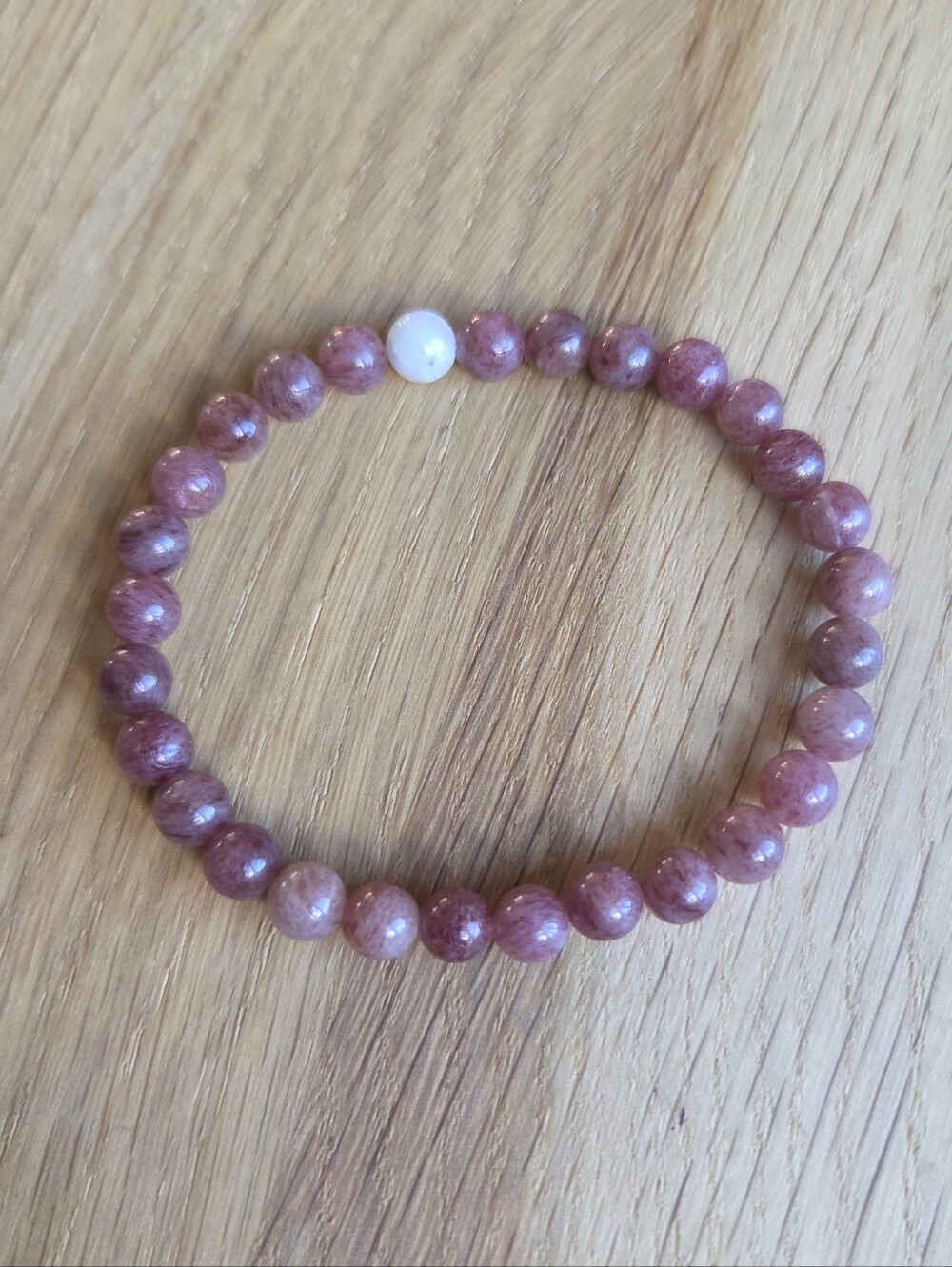 Strawberry Quartz Beaded Stretch Bracelet | Handmade
